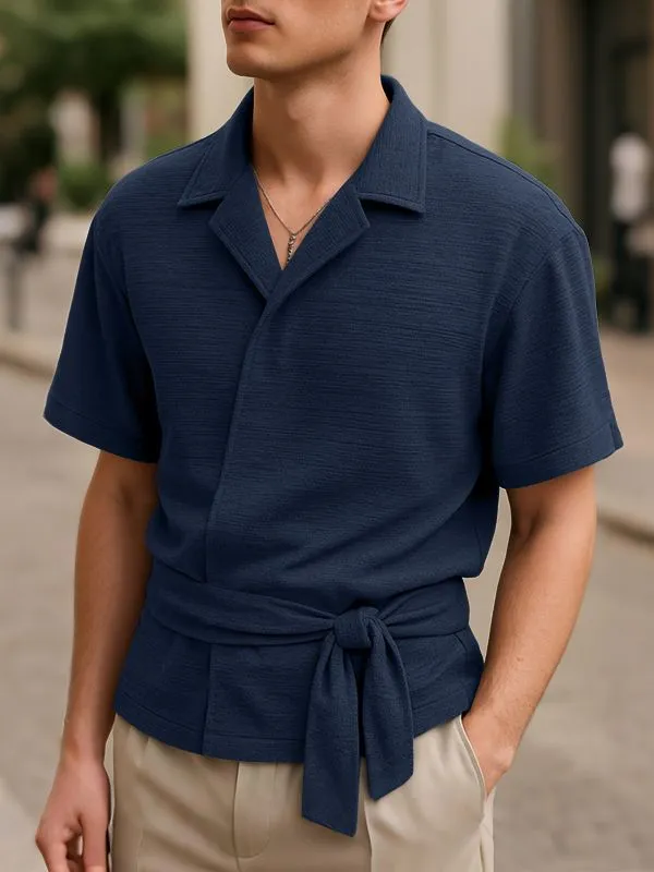 Men's Solid Color Slant Placket Tie Long Sleeve Shirt SKUL29747 sold by Incerunmen product image thumbnail 2