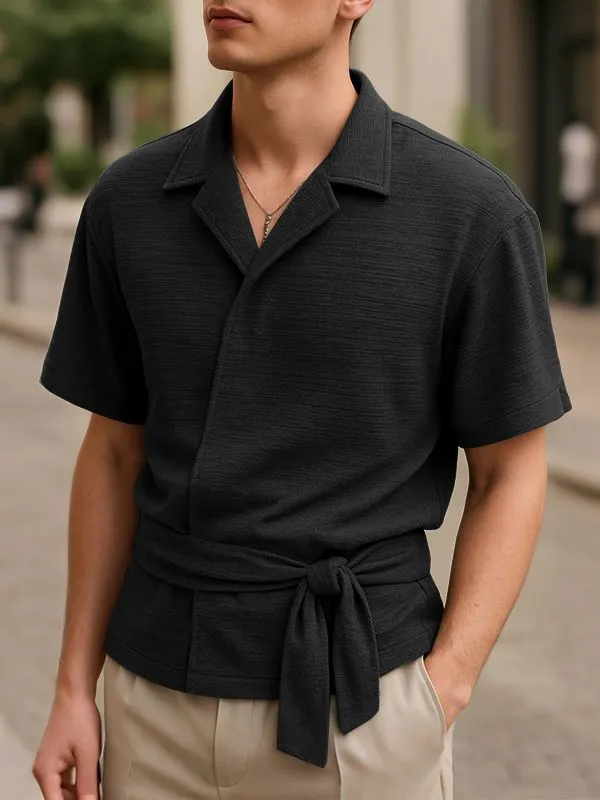 Men's Solid Color Slant Placket Tie Long Sleeve Shirt SKUL29747 sold by Incerunmen product image thumbnail 3