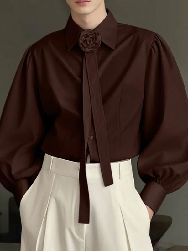 Men's Solid Color Floral Bow Long Sleeve Shirt SKUL30473 sold by Incerunmen