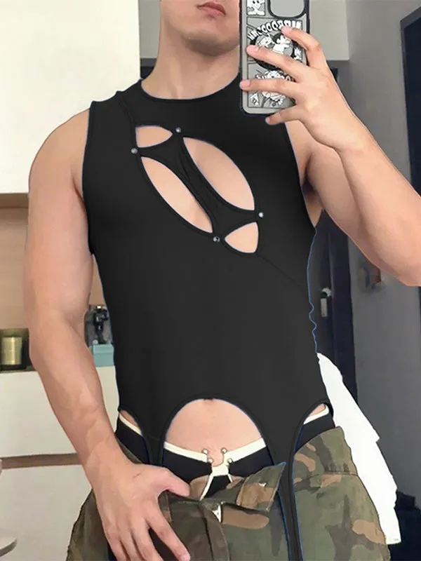 Men's Solid Color Irregular Cut Casual Tank SKUL25110 sold by Incerunmen