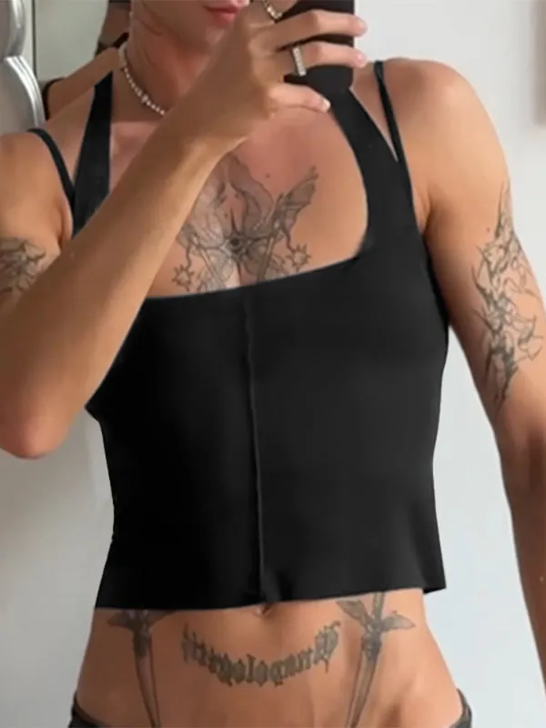 Men's Solid Color Casual Cropped Tank SKUL22292 sold by Incerunmen