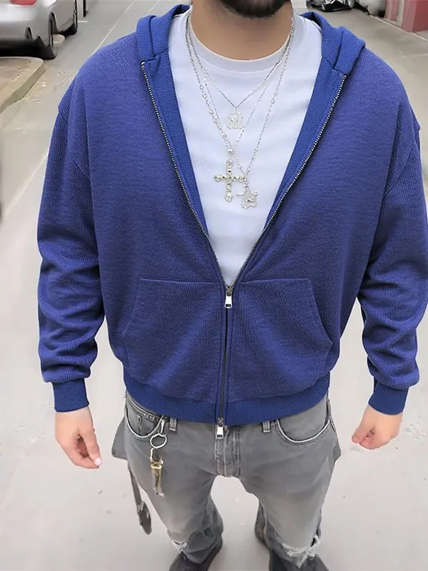 Men's Solid Color Textured Hooded Long Sleeve Sweater SKUL30571 sold by Incerunmen product image thumbnail 3