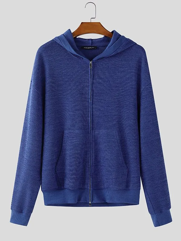 Men's Solid Color Textured Hooded Long Sleeve Sweater SKUL30571 sold by Incerunmen product image thumbnail 4