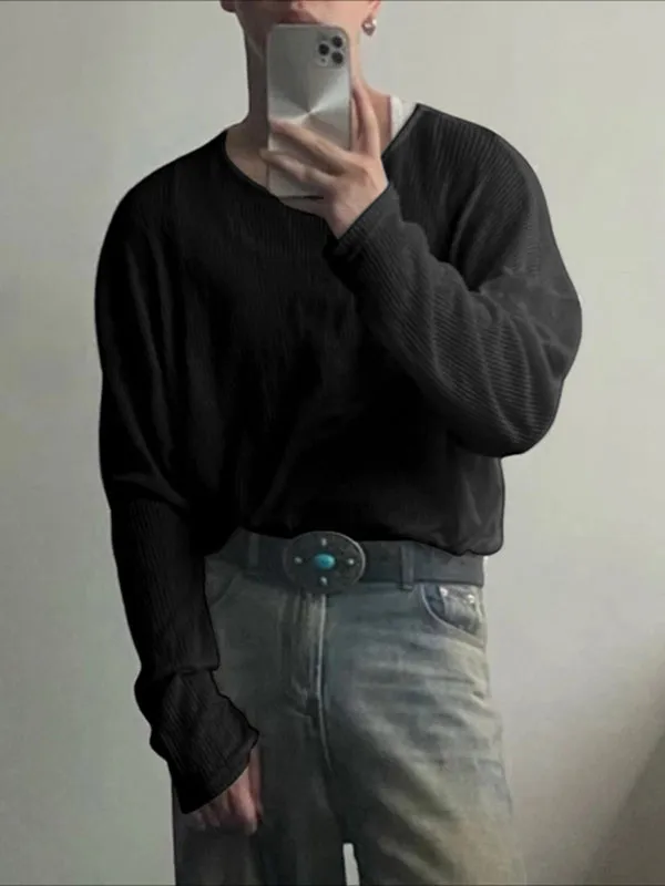 Men's Solid Color Textured Long Sleeve T-Shirt SKUL30550 sold by Incerunmen