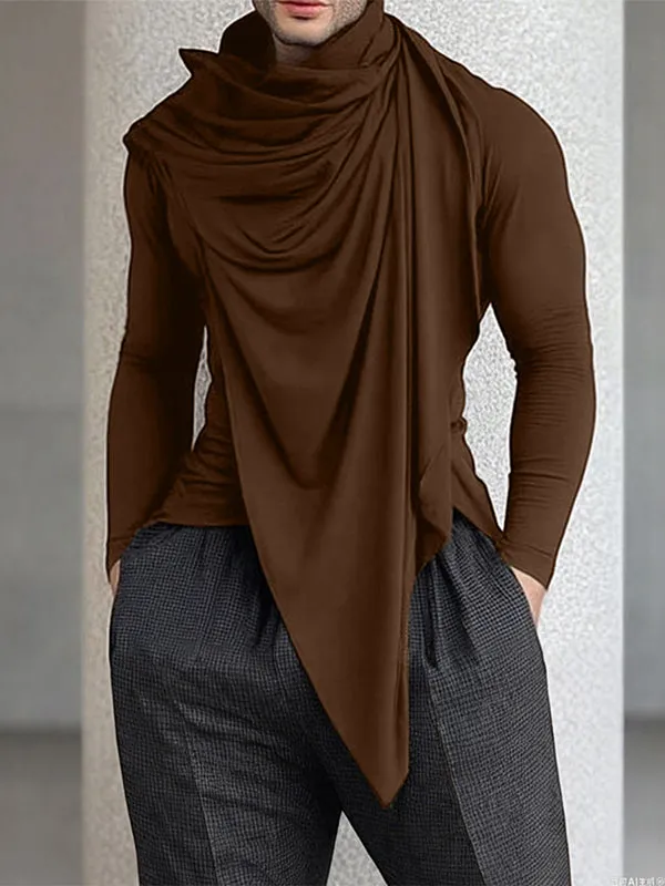 Men's Solid Ruched Drape Neck Long Sleeve T-Shirt SKUL28150 sold by Incerunmen product image thumbnail 3