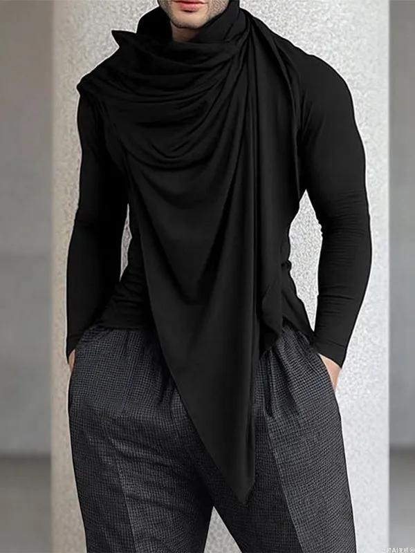 Men's Solid Ruched Drape Neck Long Sleeve T-Shirt SKUL28150 sold by Incerunmen