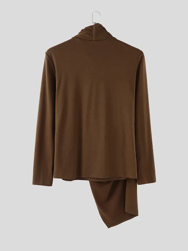 Men's Solid Ruched Drape Neck Long Sleeve T-Shirt SKUL28150 sold by Incerunmen product image thumbnail 5