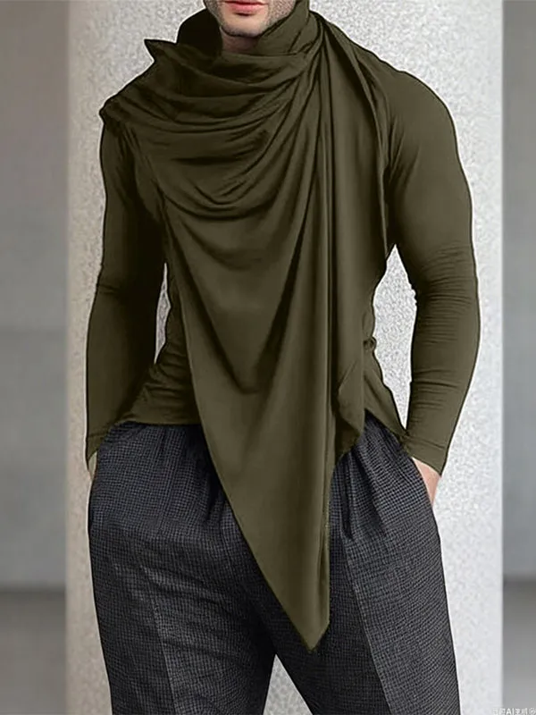 Men's Solid Ruched Drape Neck Long Sleeve T-Shirt SKUL28150 sold by Incerunmen product image thumbnail 2