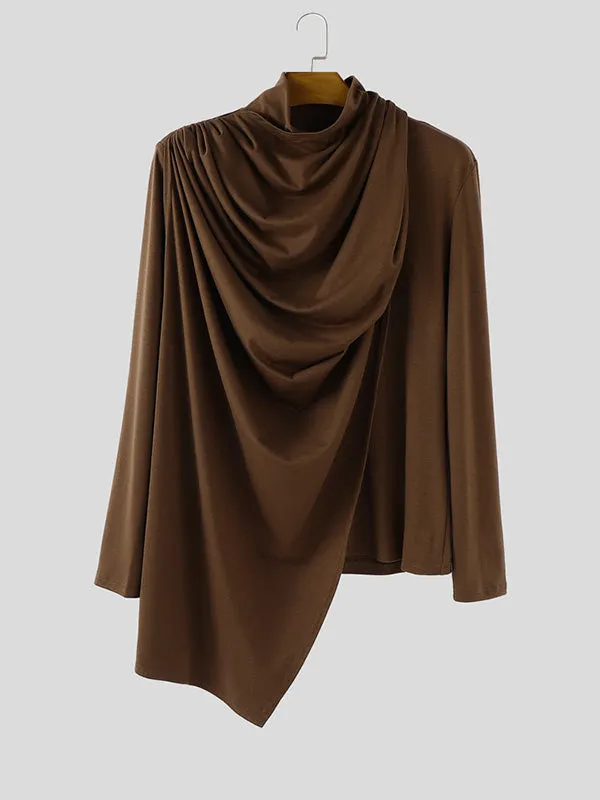 Men's Solid Ruched Drape Neck Long Sleeve T-Shirt SKUL28150 sold by Incerunmen product image thumbnail 4