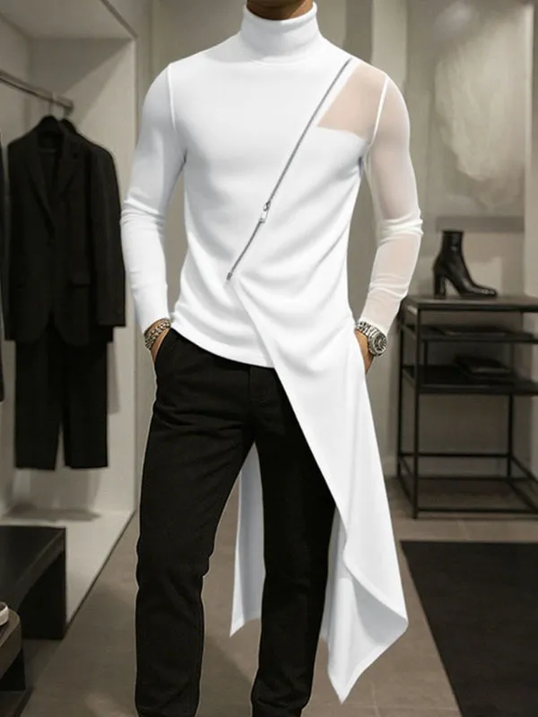 Men's One Side Long Hem Sheer Mesh Long Sleeve T-Shirt SKUL26092 sold by Incerunmen product image thumbnail 2