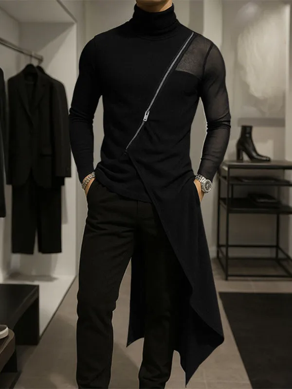 Men's One Side Long Hem Sheer Mesh Long Sleeve T-Shirt SKUL26092 sold by Incerunmen
