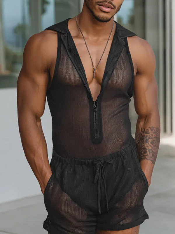 Men's Solid Sheer Mesh Bodysuit SKUL19021 made by Incerunmen