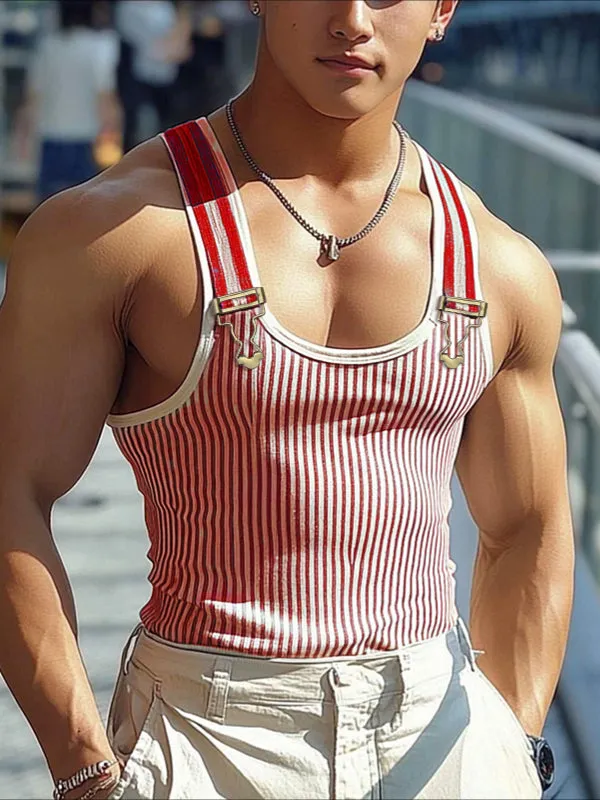 Men's Stripe Contrast Casual Tank SKUL24856 sold by Incerunmen product image thumbnail 3