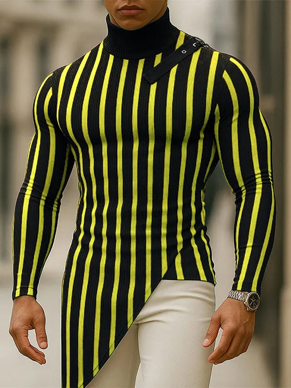 Men's Belt Buckle Patchwork Stripe Contrast Long Sleeve T-Shirt SKUL28409 sold by Incerunmen