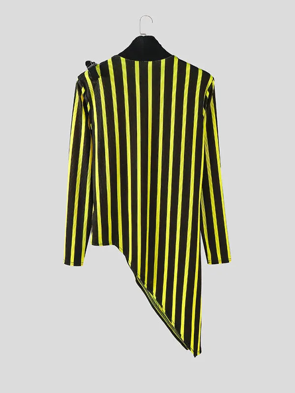 Men's Belt Buckle Patchwork Stripe Contrast Long Sleeve T-Shirt SKUL28409 sold by Incerunmen product image thumbnail 5