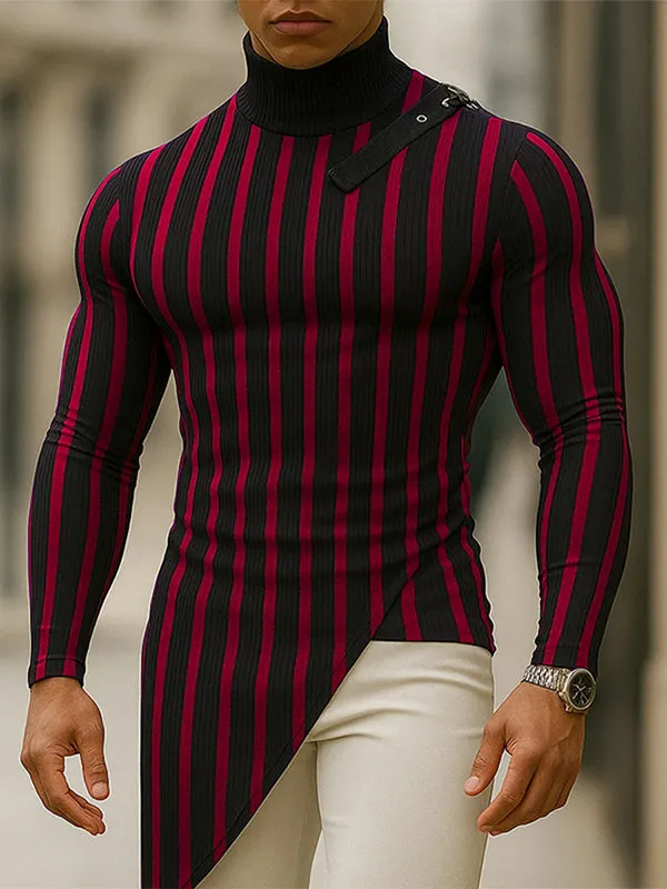 Men's Belt Buckle Patchwork Stripe Contrast Long Sleeve T-Shirt SKUL28409 sold by Incerunmen product image thumbnail 3