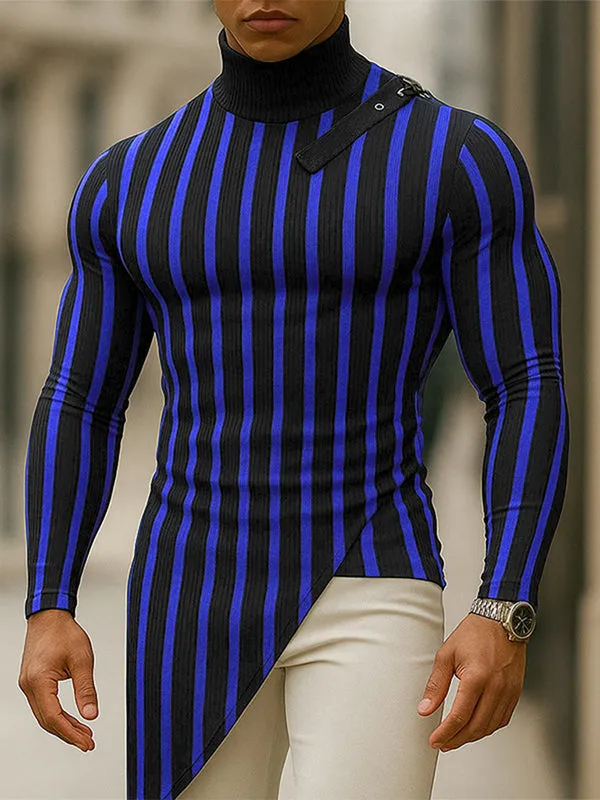 Men's Belt Buckle Patchwork Stripe Contrast Long Sleeve T-Shirt SKUL28409 sold by Incerunmen product image thumbnail 2