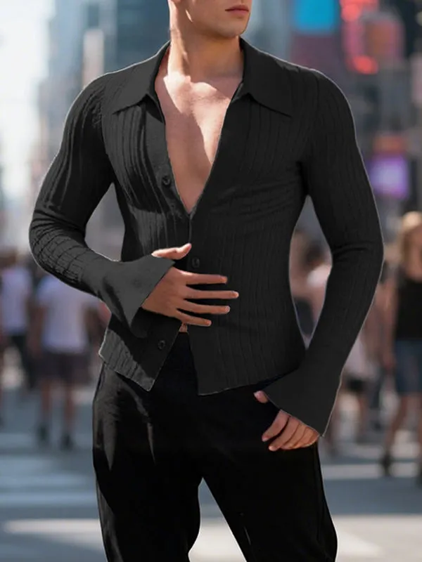 Men's Solid Textured Flared Long Sleeve Cardigan SKUL27437 sold by Incerunmen