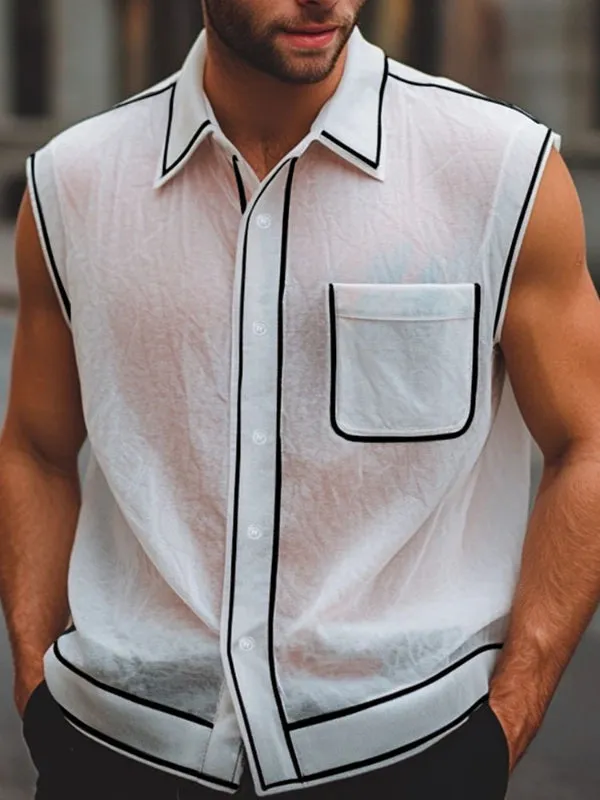 Men's Outline Sheer Sleeveless Shirt SKUL17954 sold by Incerunmen