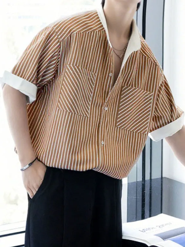 Men's Stripe Contrast Short Sleeve Shirt SKUL30492 sold by Incerunmen product image thumbnail 4