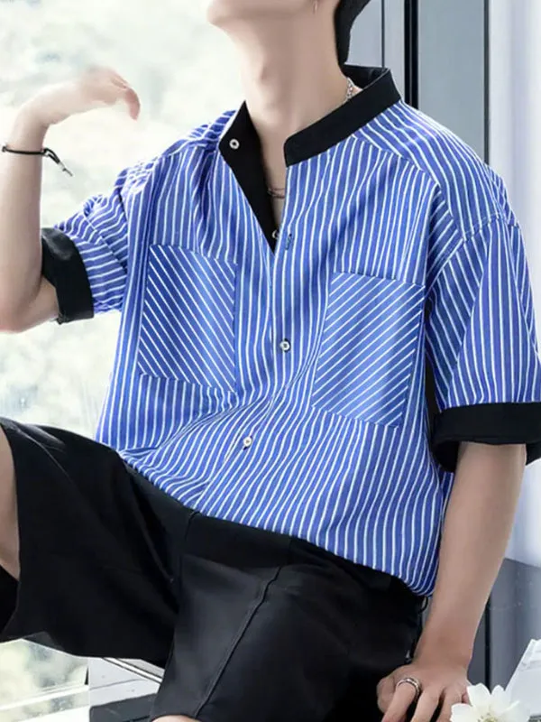 Men's Stripe Contrast Short Sleeve Shirt SKUL30492 sold by Incerunmen product image thumbnail 2