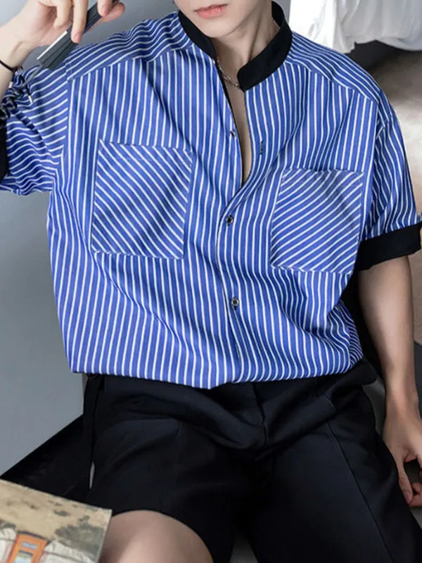 Men's Stripe Contrast Short Sleeve Shirt SKUL30492 sold by Incerunmen