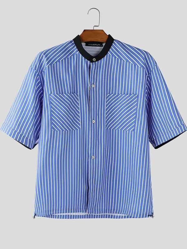 Men's Stripe Contrast Short Sleeve Shirt SKUL30492 sold by Incerunmen product image thumbnail 5