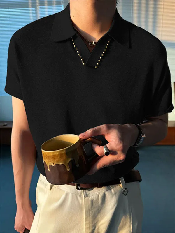 Men's Solid Color Casual Lapel Short Sleeve Shirt SKUL23750 sold by Incerunmen