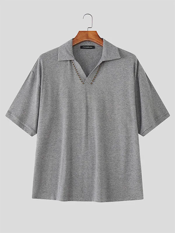 Men's Solid Color Casual Lapel Short Sleeve Shirt SKUL23750 sold by Incerunmen product image thumbnail 4