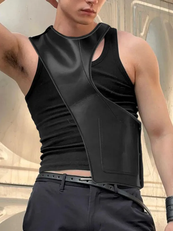 Men's Faux Leather Patchwork Casual Tank SKUL24928 sold by Incerunmen