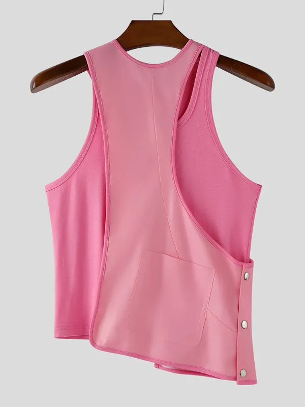 Men's Faux Leather Patchwork Casual Tank SKUL24928 sold by Incerunmen product image thumbnail 5