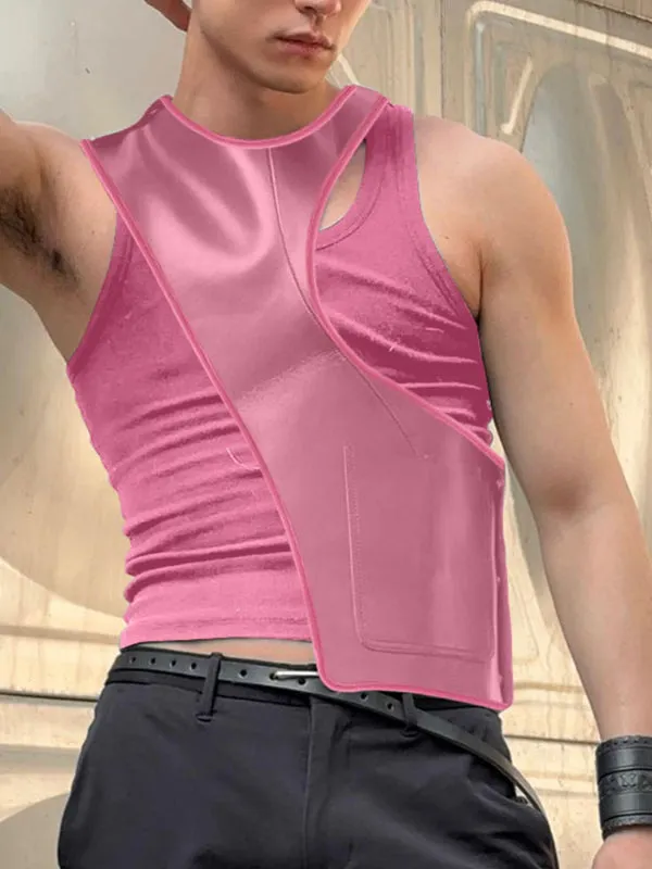 Men's Faux Leather Patchwork Casual Tank SKUL24928 sold by Incerunmen product image thumbnail 3