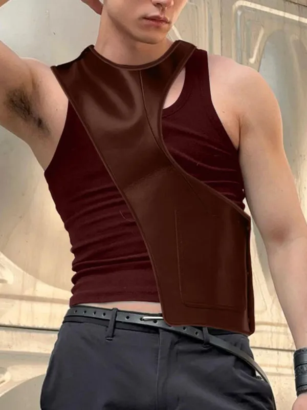 Men's Faux Leather Patchwork Casual Tank SKUL24928 sold by Incerunmen product image thumbnail 2