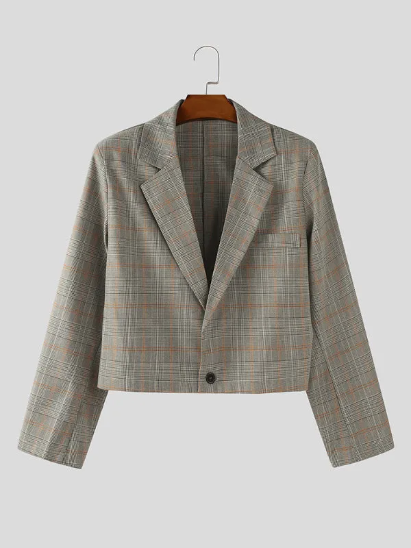 Men's Plaid Cropped Long Sleeve Blazer SKUL28398 sold by Incerunmen product image thumbnail 2