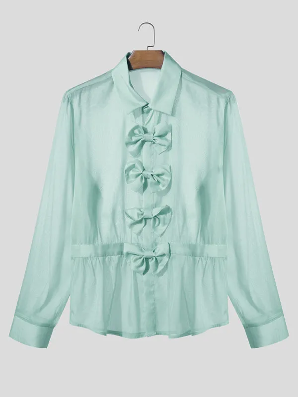 Men's Bow Patchwork Sheer Long Sleeve Shirt SKUL25105 sold by Incerunmen product image thumbnail 4