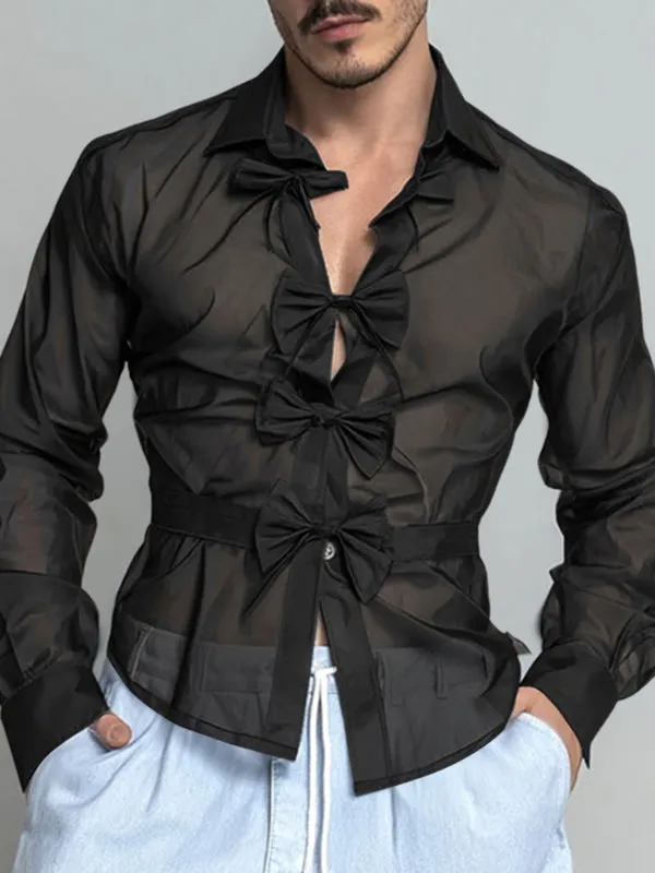 Men's Bow Patchwork Sheer Long Sleeve Shirt SKUL25105 sold by Incerunmen product image thumbnail 2