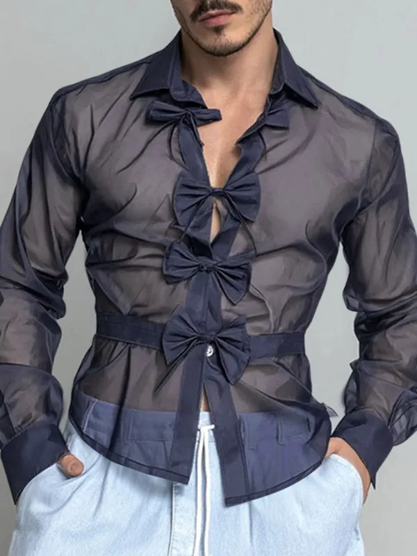 Men's Bow Patchwork Sheer Long Sleeve Shirt SKUL25105 sold by Incerunmen product image thumbnail 3