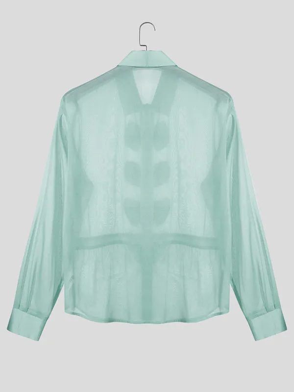 Men's Bow Patchwork Sheer Long Sleeve Shirt SKUL25105 sold by Incerunmen product image thumbnail 5