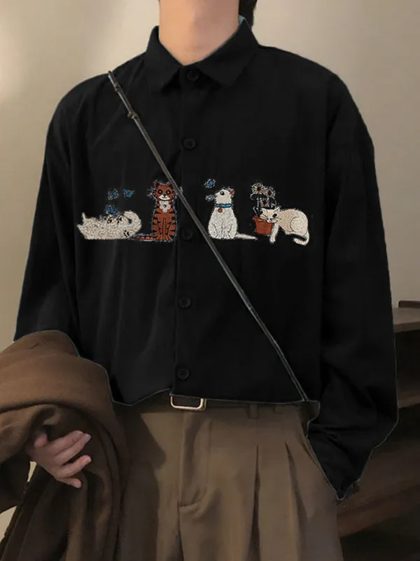 Men's Animal Embroidered Textured Long Sleeve Shirt SKUL28169 sold by Incerunmen