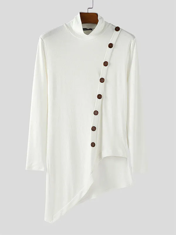 Men's Solid Color Irregular Hem Long Sleeve T-Shirt SKUL27439 sold by Incerunmen product image thumbnail 4