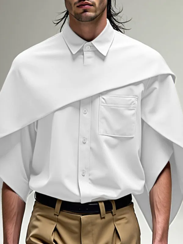 Men's Solid Color Shawl Patchwork Wide Sleeve Shirt SKUL28260 sold by Incerunmen