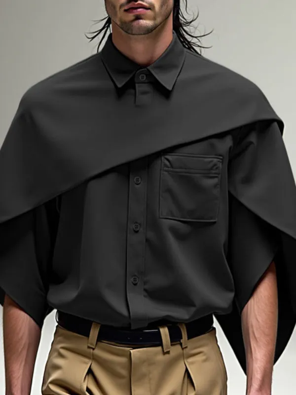 Men's Solid Color Shawl Patchwork Wide Sleeve Shirt SKUL28260 sold by Incerunmen product image thumbnail 2
