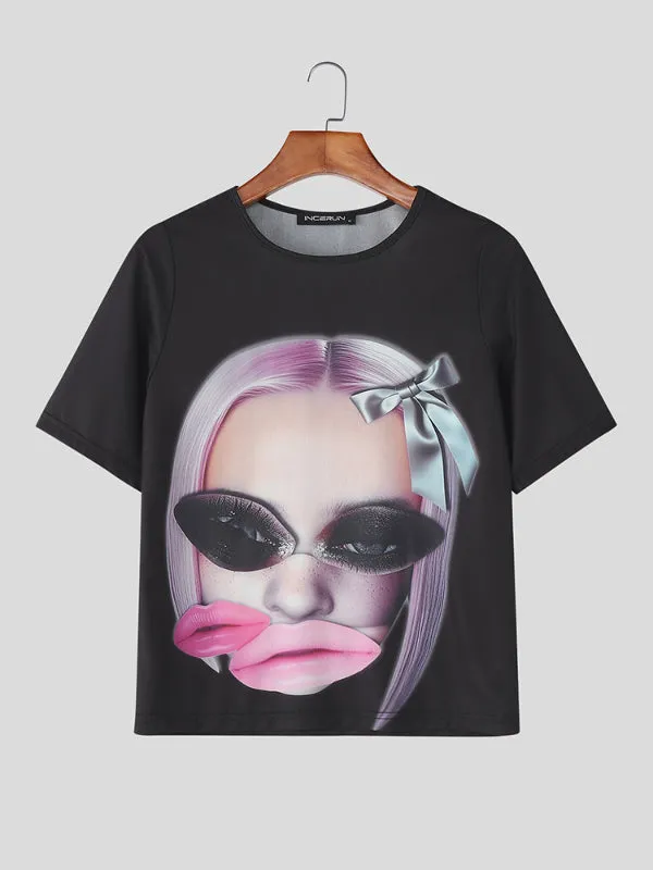 Men's Oversized Face Print Short Sleeve T-Shirt SKUL20282 sold by Incerunmen product image thumbnail 3