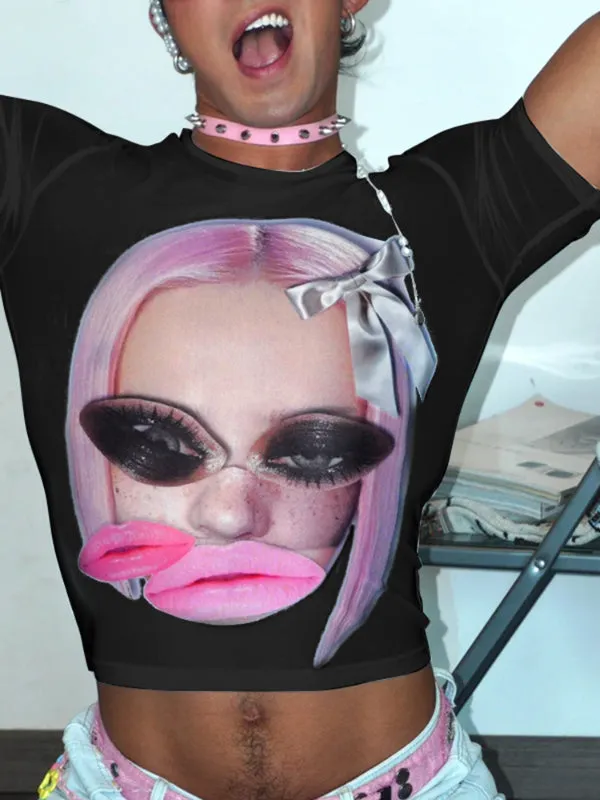 Men's Oversized Face Print Short Sleeve T-Shirt SKUL20282 sold by Incerunmen