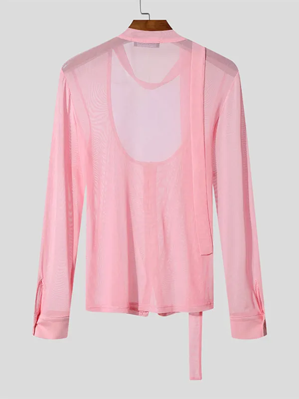 Men's Solid Color Sheer Mesh Ribbon Long Sleeve T-Shirt SKUL22476 sold by Incerunmen product image thumbnail 5