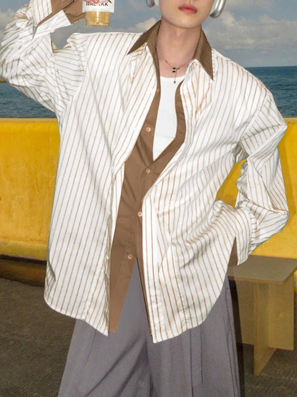 Men's Striped Colorblock Collar Long Sleeve Shirt SKUL27372 sold by Incerunmen