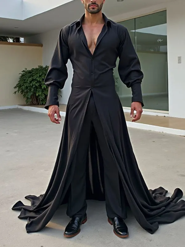 Men's Solid Color Floor-Length Long Hem Long Sleeve Cardigan SKUL28134 sold by Incerunmen