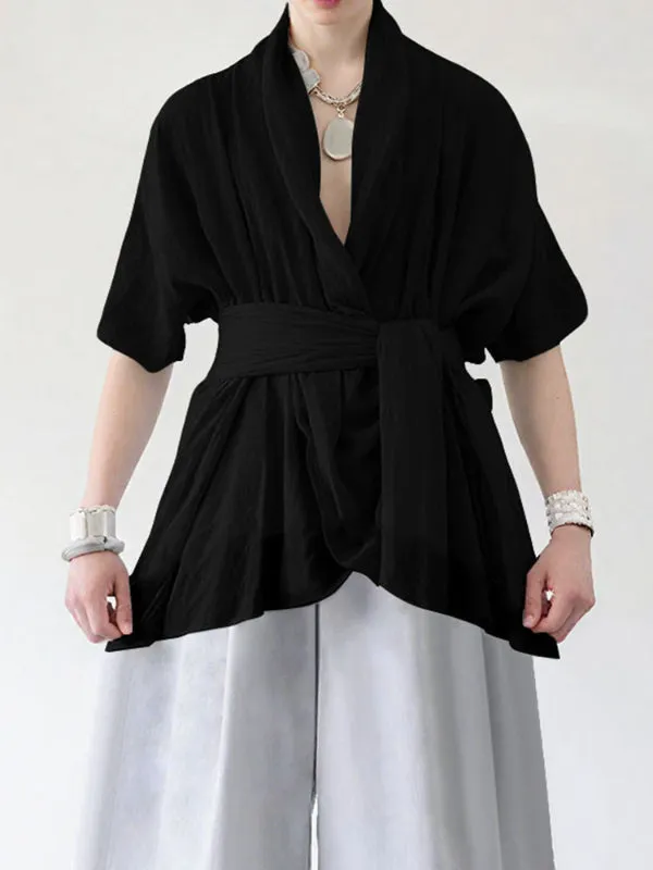 Men's Asymmetrical Placket Tie Short Sleeve Cardigan SKUL24951 sold by Incerunmen product image thumbnail 3