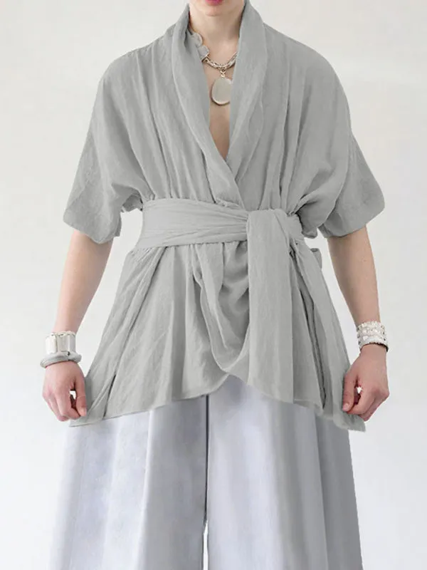 Men's Asymmetrical Placket Tie Short Sleeve Cardigan SKUL24951 sold by Incerunmen