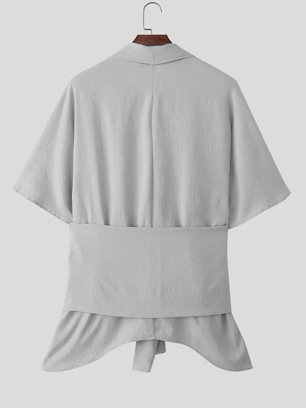 Men's Asymmetrical Placket Tie Short Sleeve Cardigan SKUL24951 sold by Incerunmen product image thumbnail 5